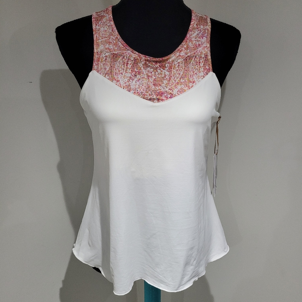 Denise Cromwell Women's Microfiber Racerback Activewear Top Large White Pink NEW